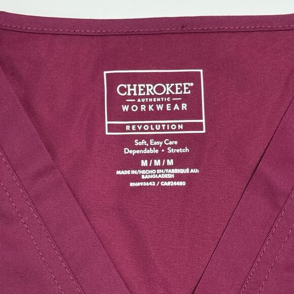 Cherokee Workwear Revolution Scrubs Women’s V Neck Top WW620 Wine NEW Size M - Picture 8 of 16